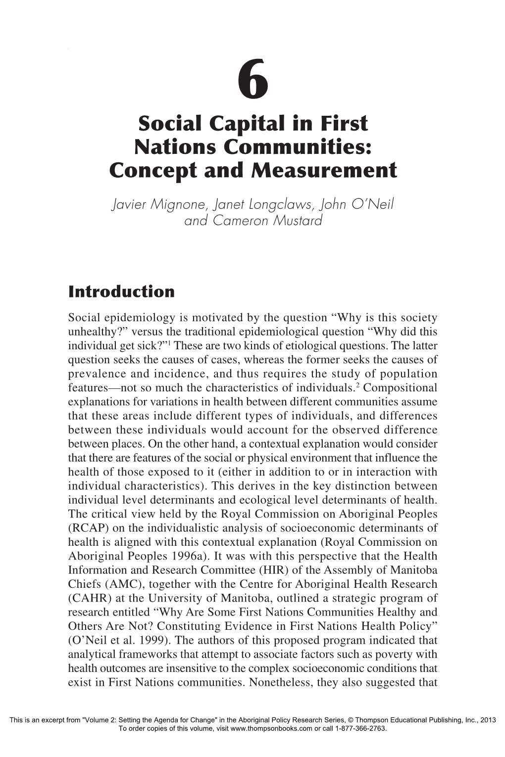 Social Capital in First Nations Communities / 125 6 Social Capital in First Nations Communities: Concept and Measurement