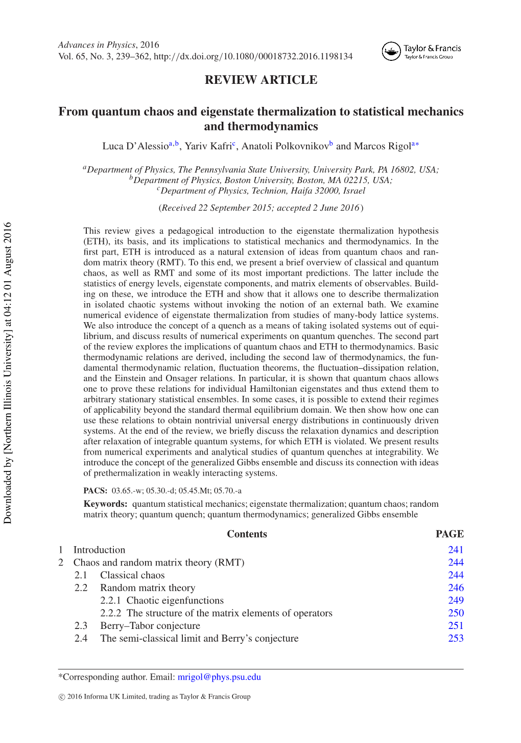 From Quantum Chaos and Eigenstate Thermalization to Statistical