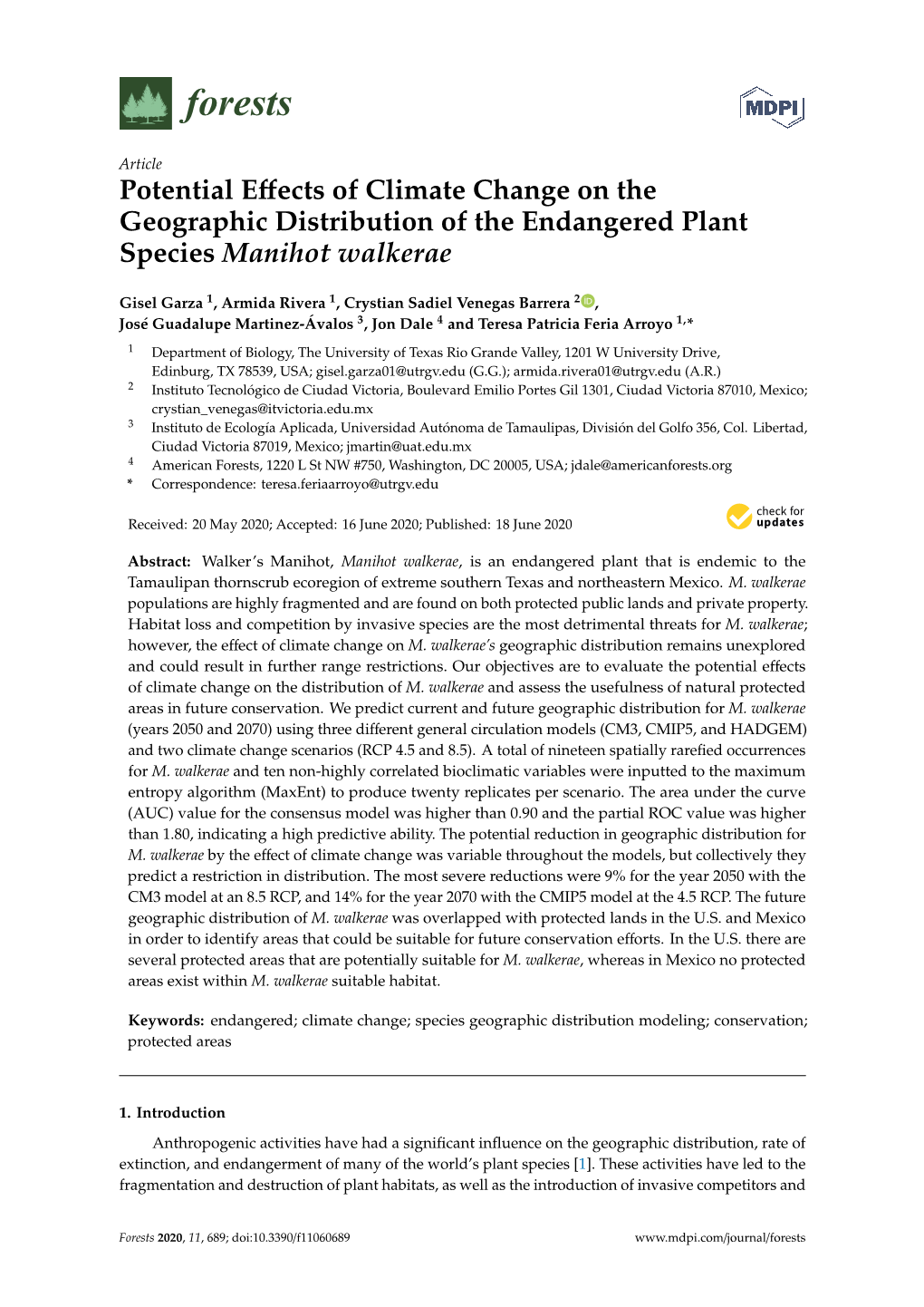 Potential Effects of Climate Change on the Geographic Distribution of The