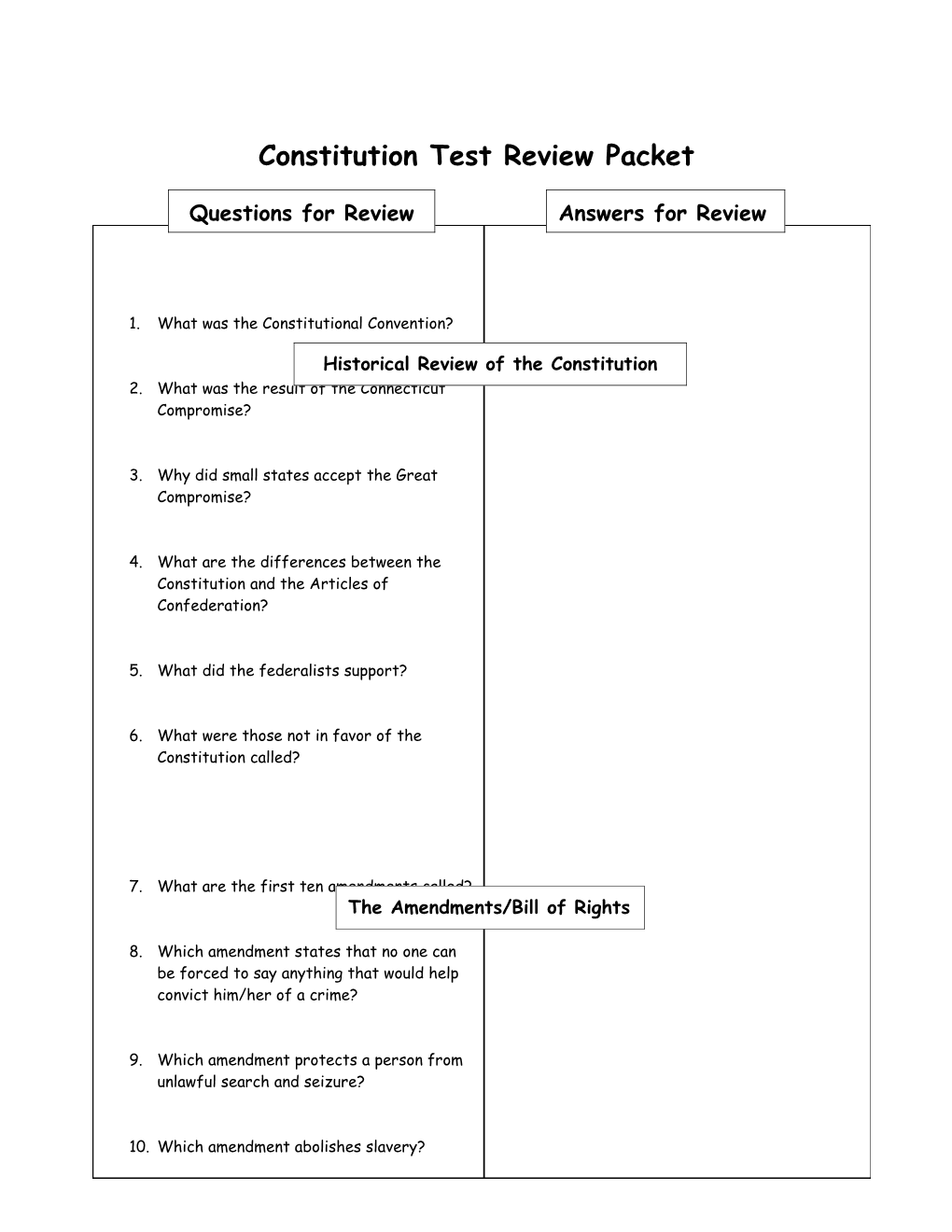 Constitution Test Review Packet