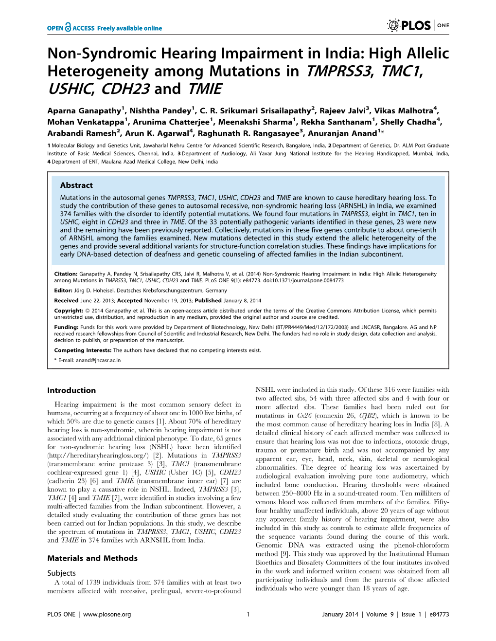 USHIC, CDH23 and TMIE