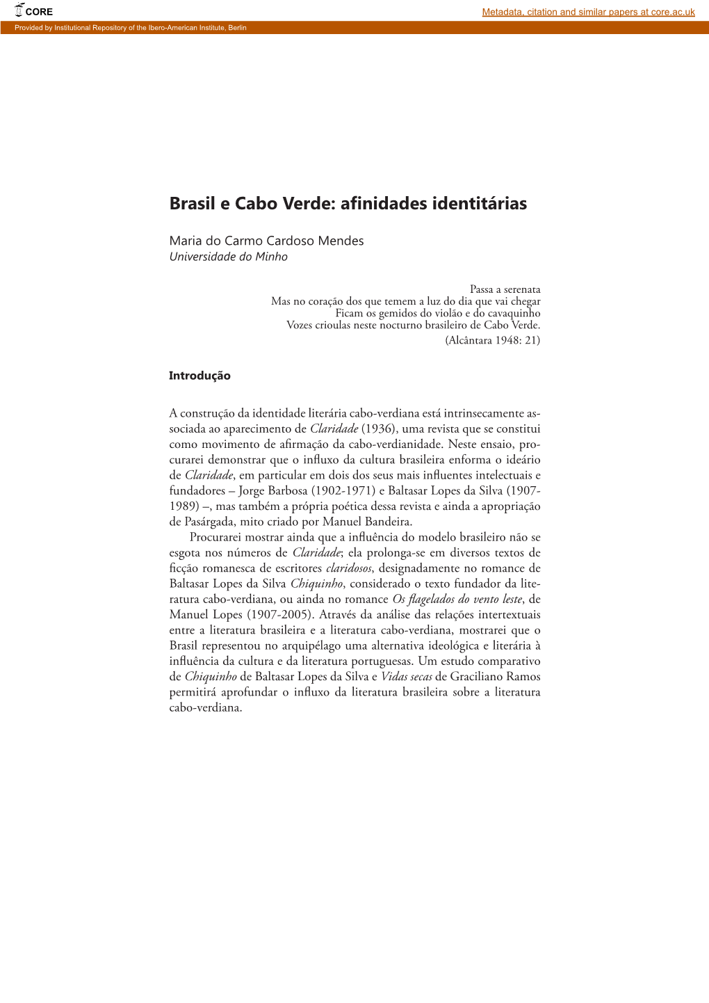 Brasil E Cabo Verde: Afinidades Identitárias