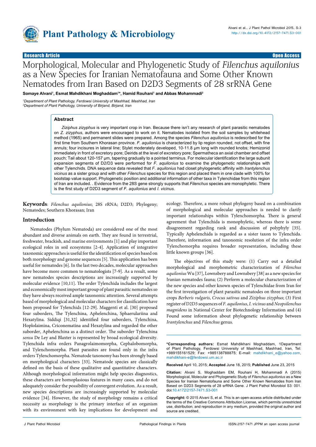 Morphological, Molecular and Phylogenetic Study of Filenchus