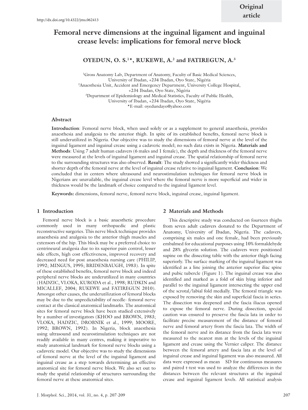 Femoral Nerve Dimensions at the Inguinal Ligament and Inguinal Crease Levels: Implications for Femoral Nerve Block