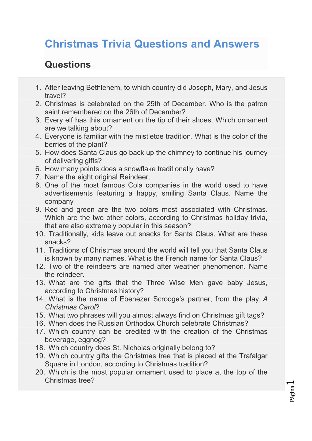 Christmas Trivia Questions and Answers