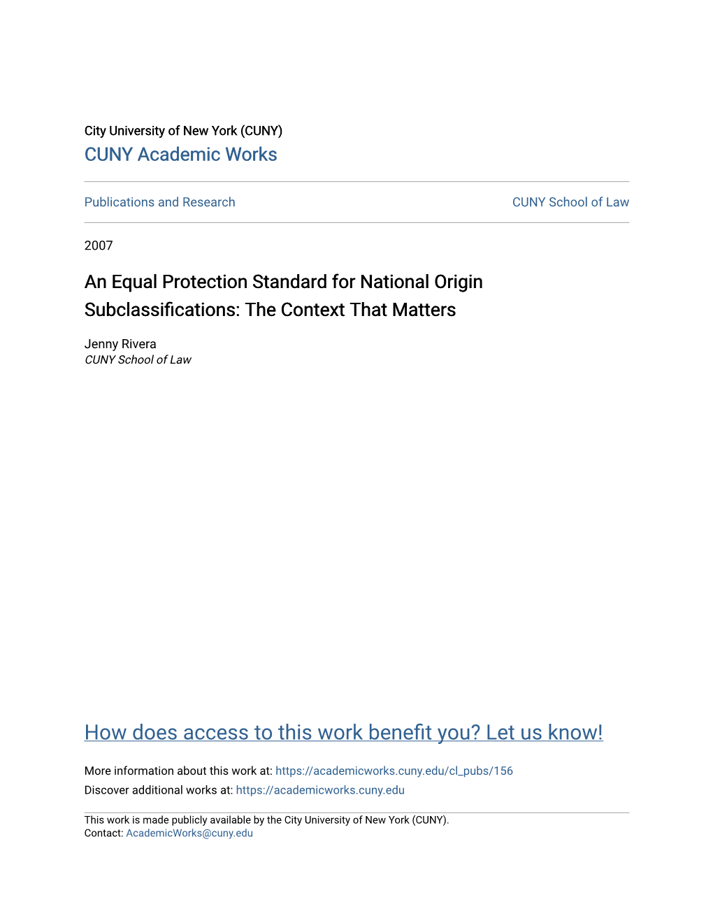 An Equal Protection Standard for National Origin Subclassifications: the Context That Matters