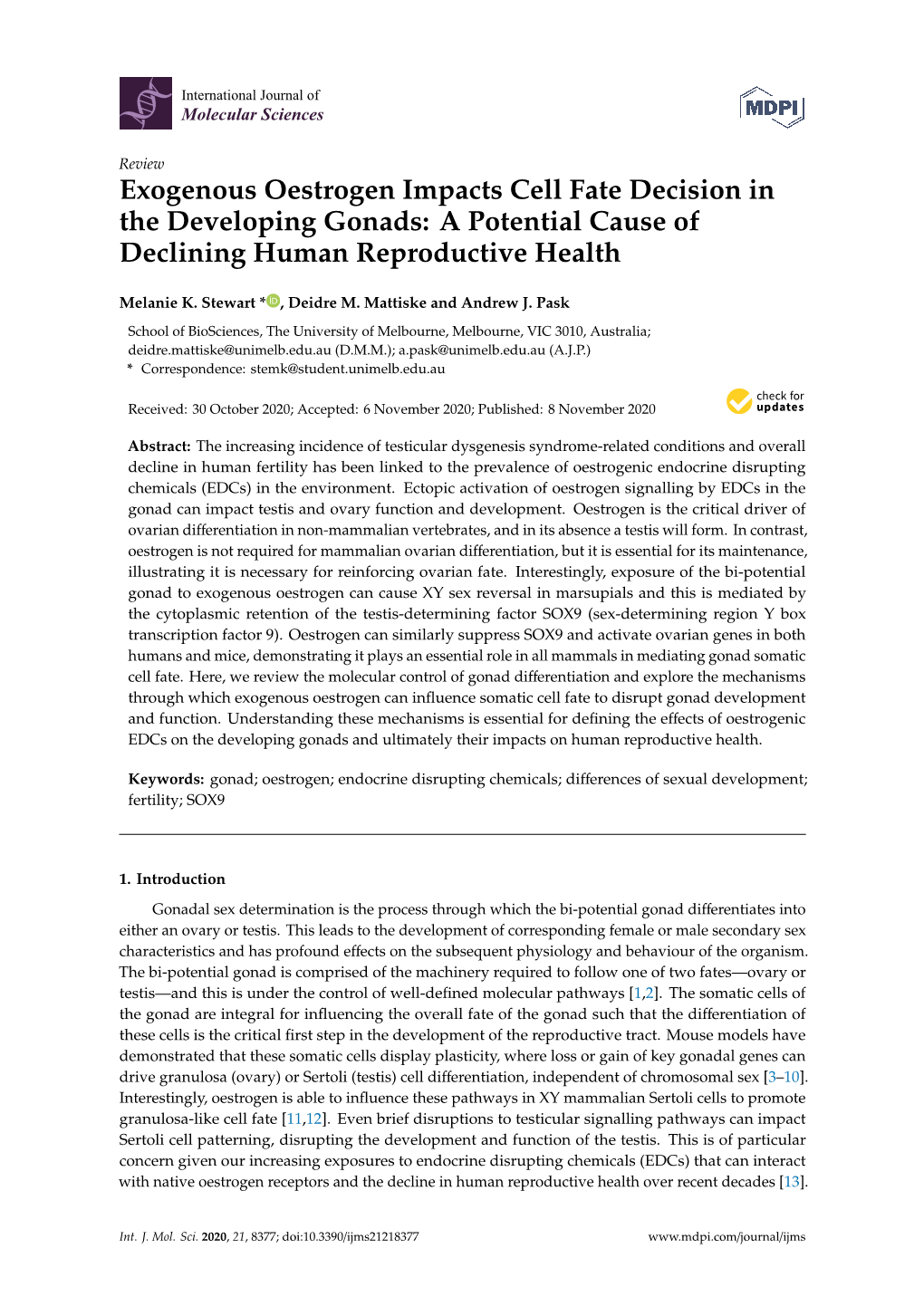 Exogenous Oestrogen Impacts Cell Fate Decision in the Developing Gonads: a Potential Cause of Declining Human Reproductive Health