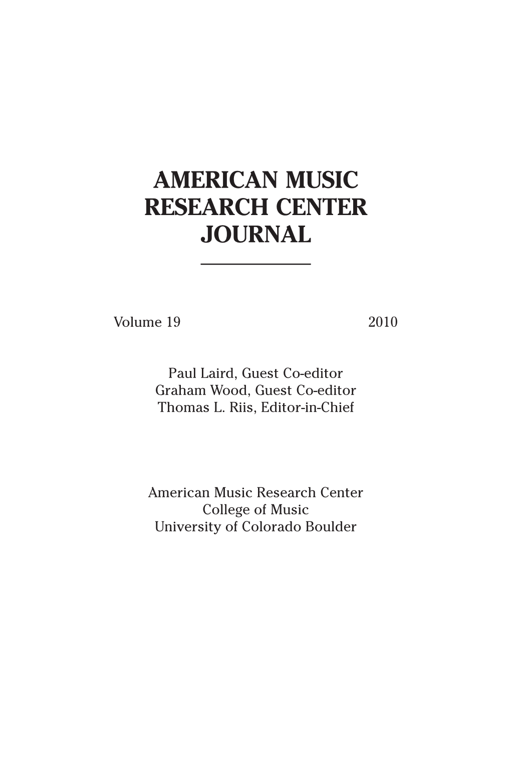 American Music Research Center Journal