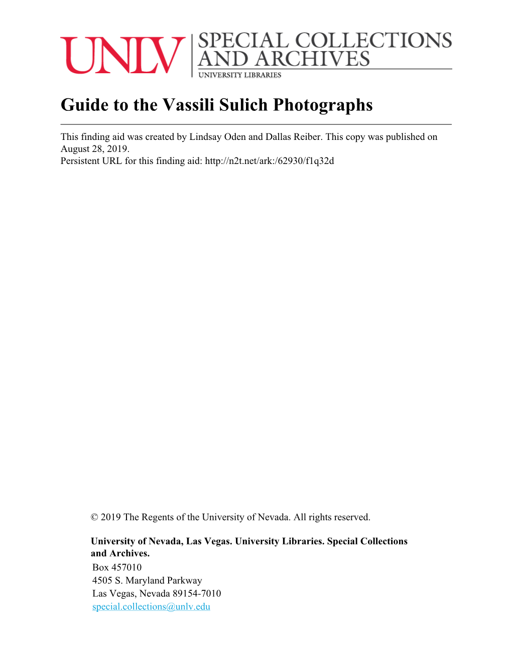 Guide to the Vassili Sulich Photographs