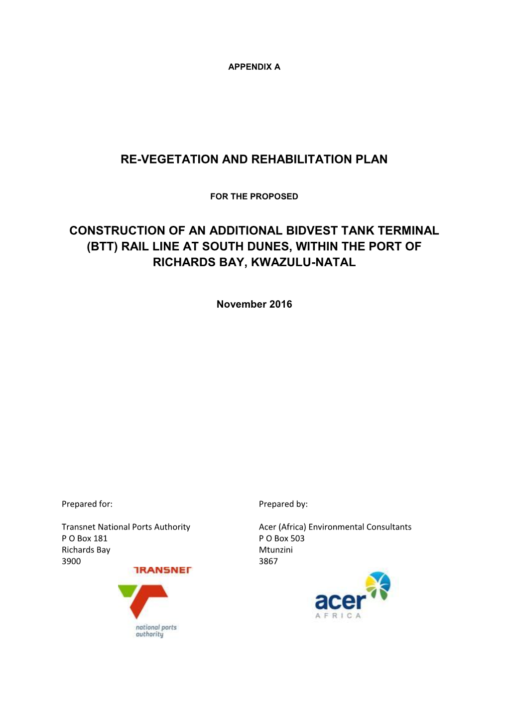 Re-Vegetation and Rehabilitation Plan