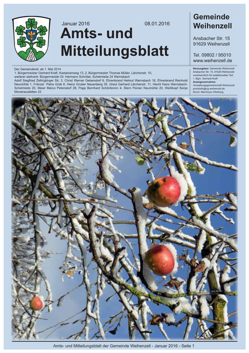 Amts- Und Mitteilungsblatt Der Gemeinde Weihenzell - Januar 2016 - Seite 1 Öffnungszeiten, Termine