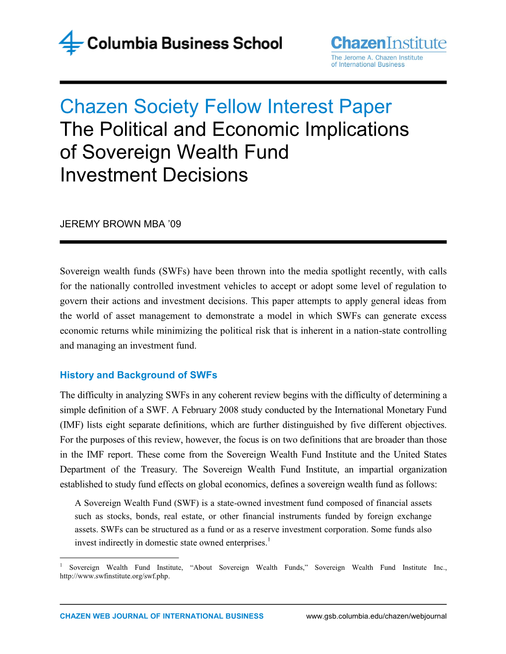 The Political and Economic Implications of Sovereign Wealth Fund Investment Decisions