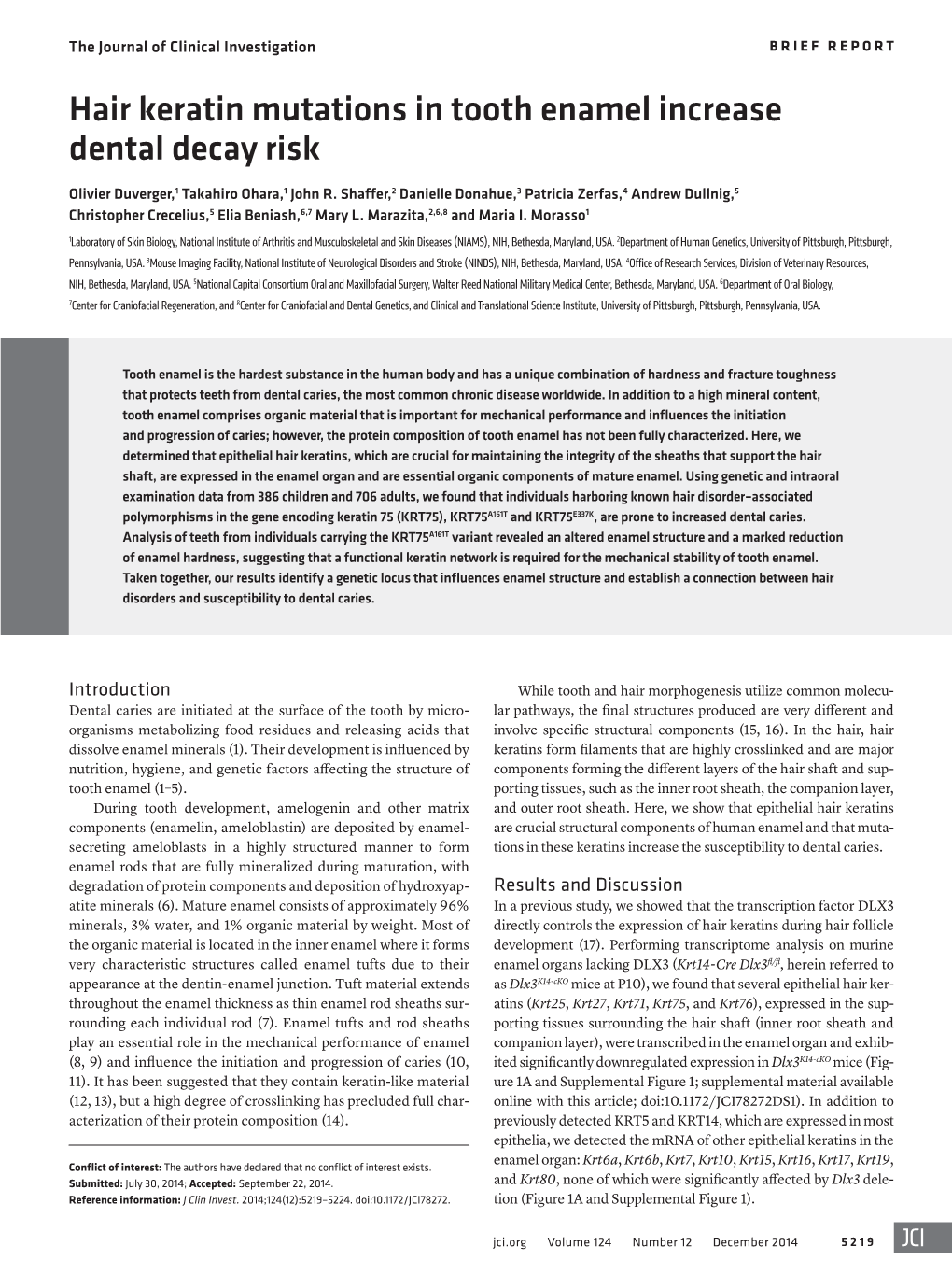 Jci.Org Volume 124 Number 12 December 2014 5219 Brief Report the Journal of Clinical Investigation