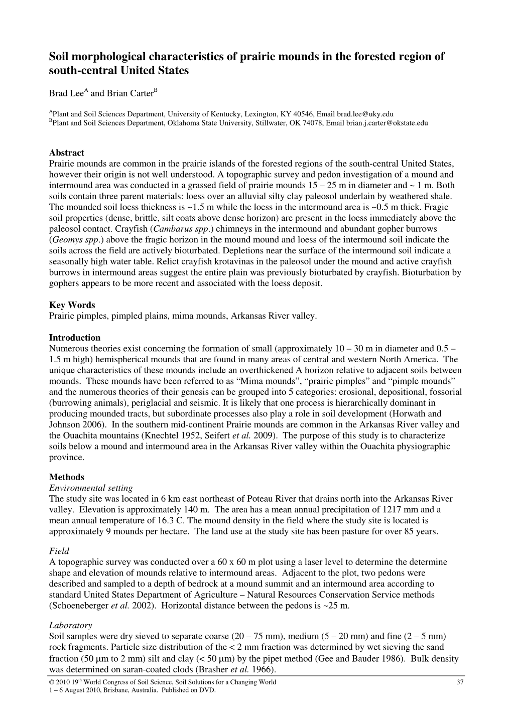 Soil Morphological Characteristics of Prairie Mounds in the Forested Region of South-Central United States