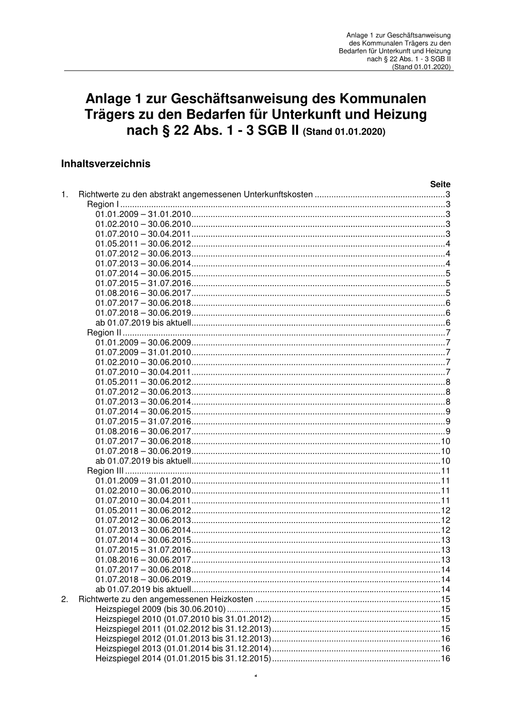 Anlage 1 Zur Geschäftsanweisung Des Kommunalen Trägers Zu Den Bedarfen Für Unterkunft Und Heizung Nach § 22 Abs