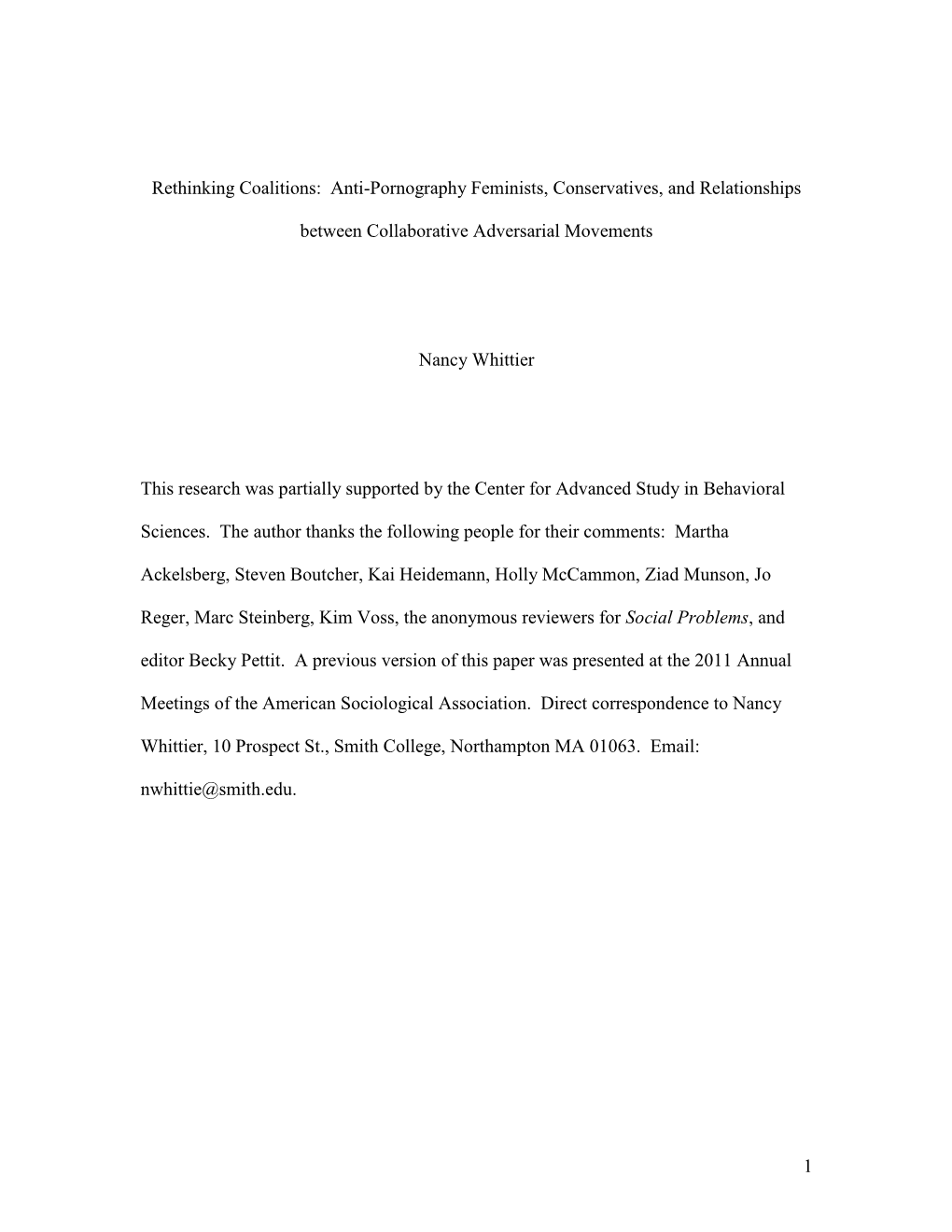 Rethinking Coalitions: Anti-Pornography Feminists, Conservatives, and Relationships Between Collaborative Adversarial Movements