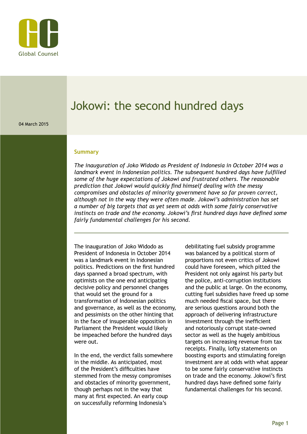 Jokowi: the Second Hundred Days