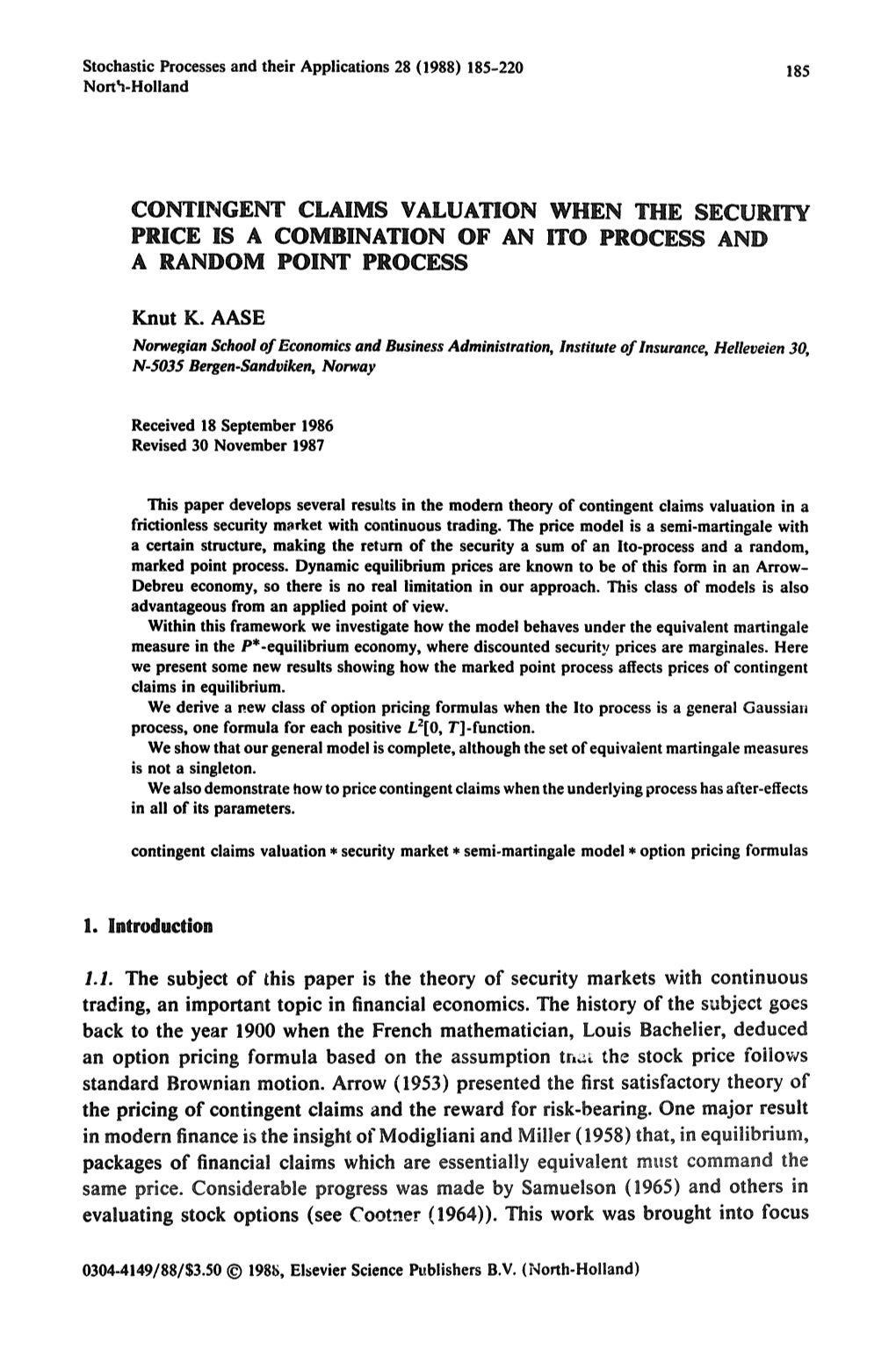 Contingent Claims Valuation When the Security Price Is a Combination of an 11"O Process and a Random Point Process