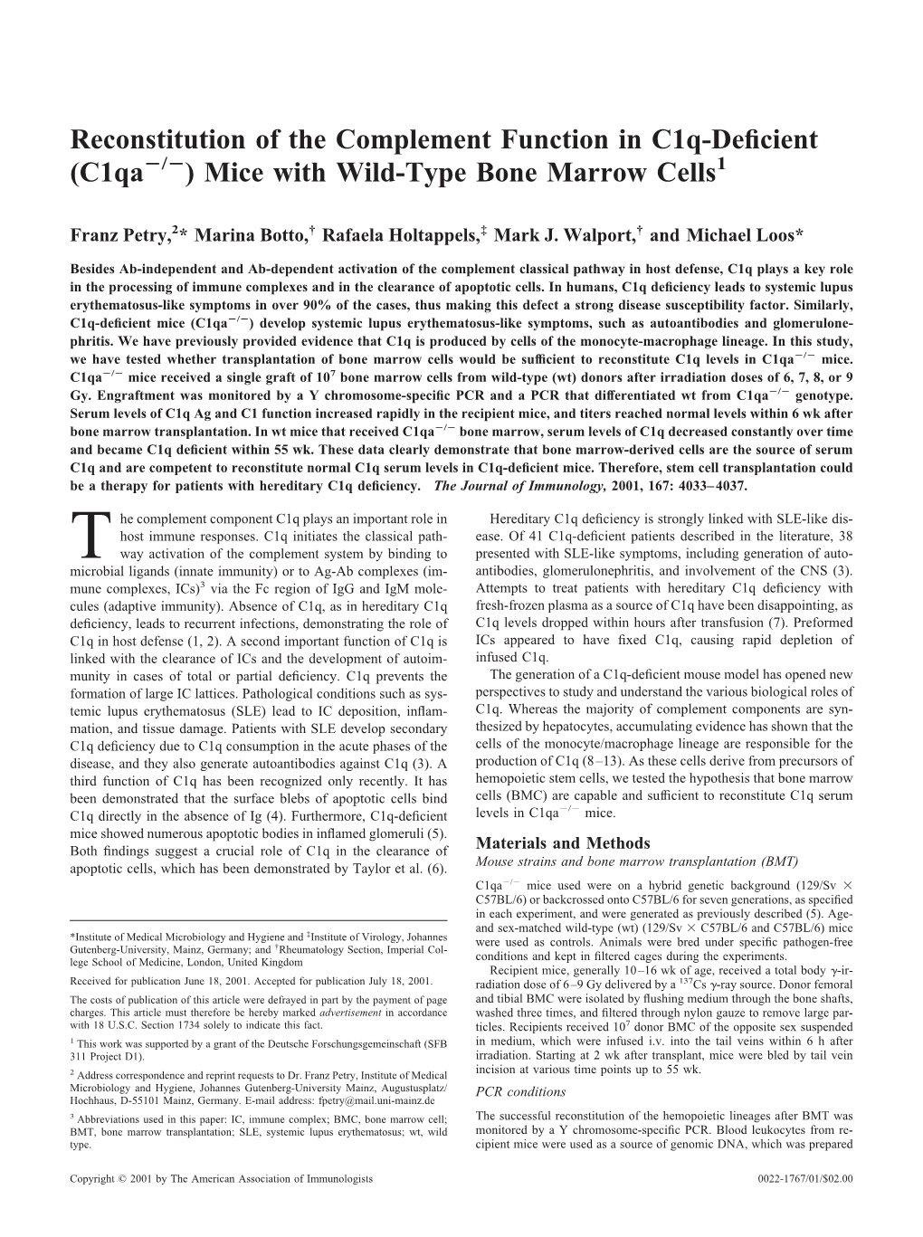 Wild-Type Bone Marrow Cells ) Mice with −/− in C1q-Deficient (C1qa