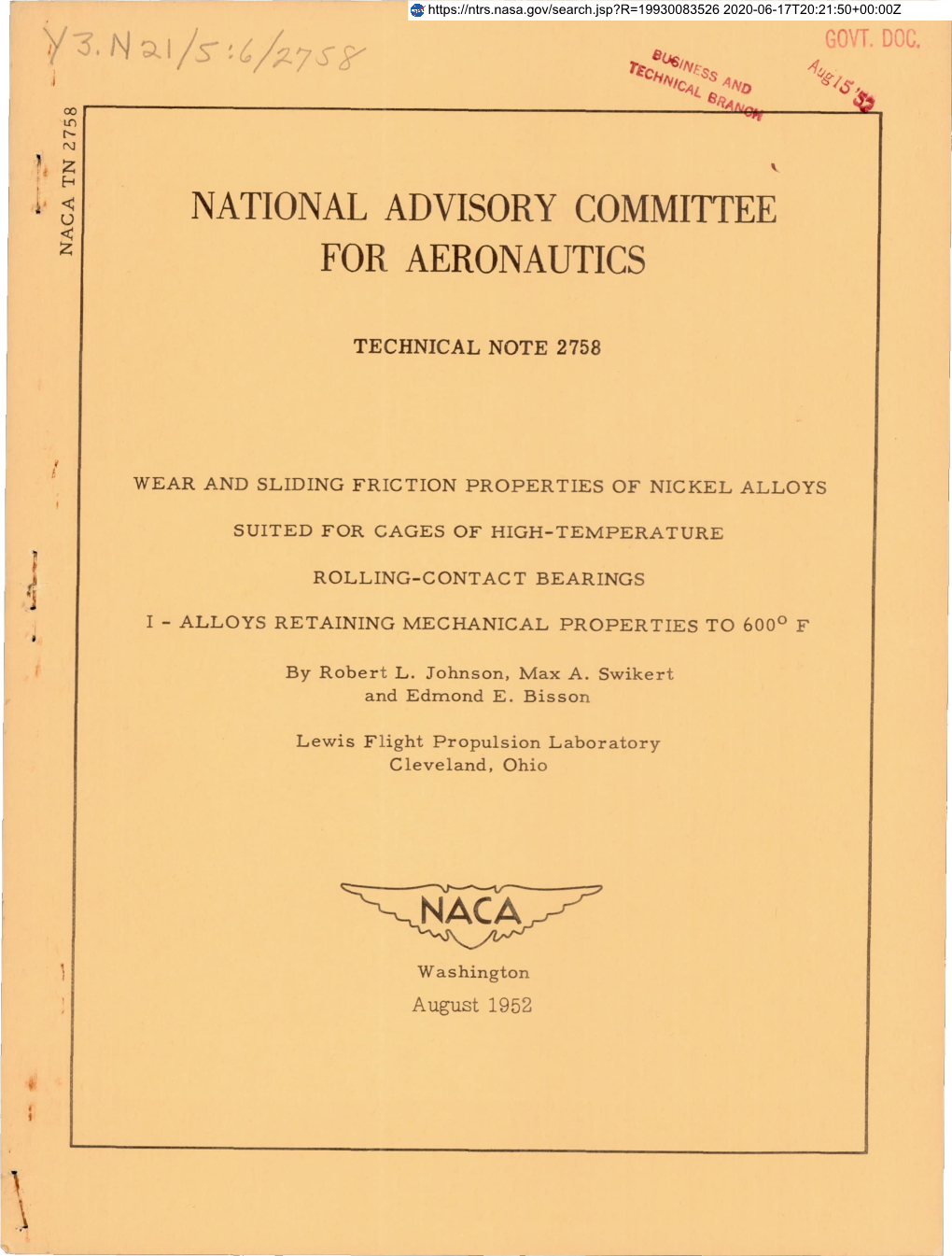 National Advisory Committee for Aeronautics