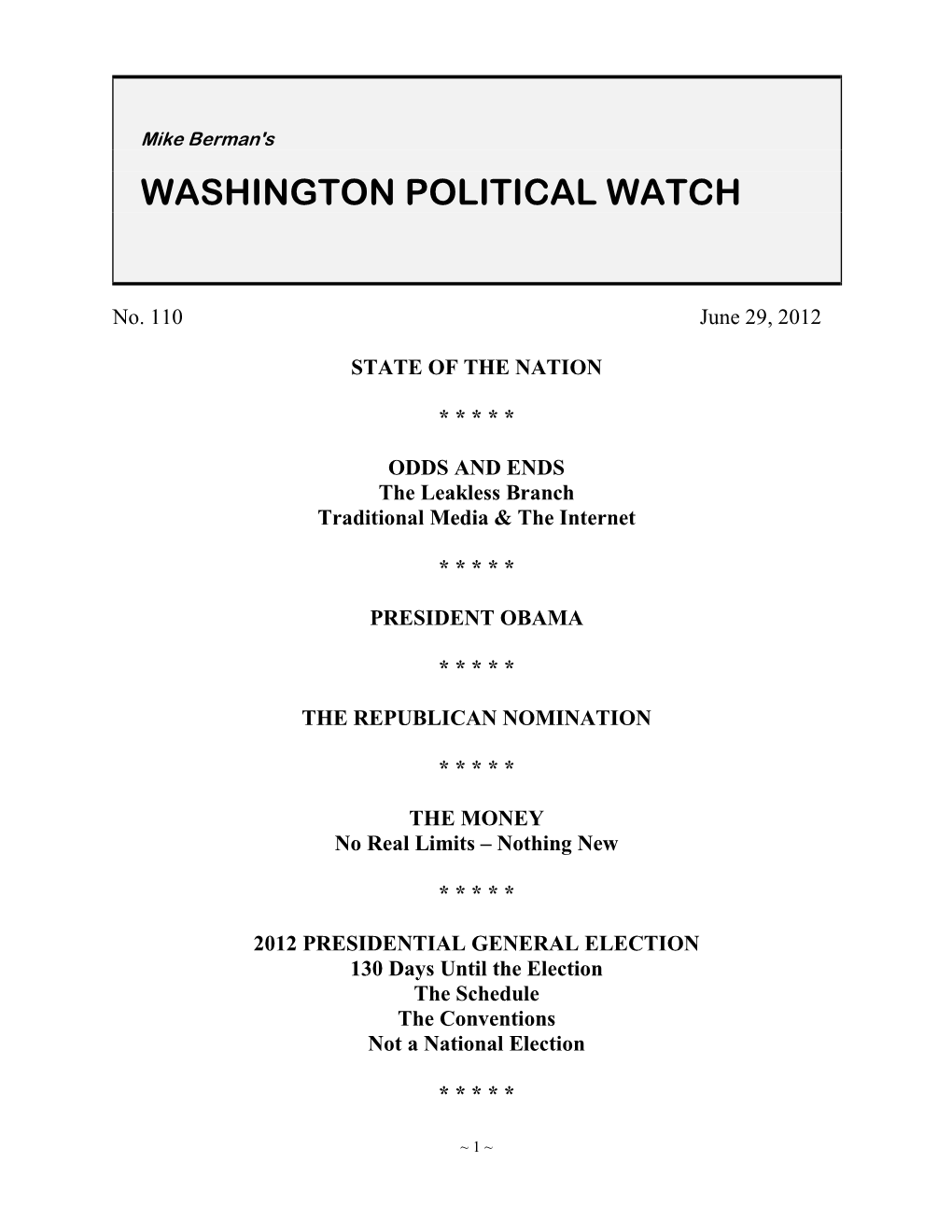 Washington Political Watch