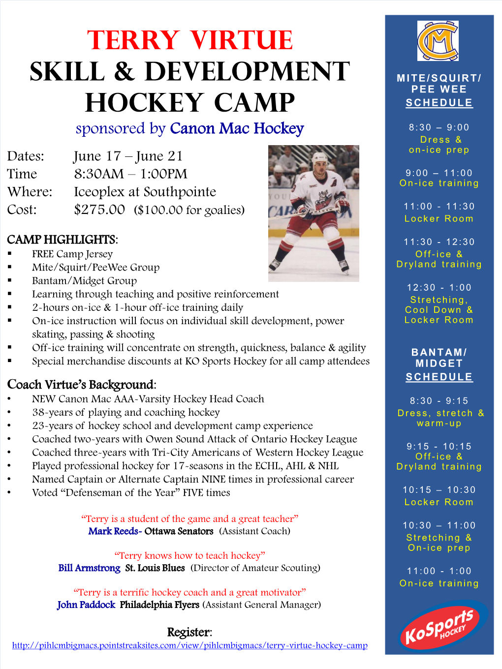 Terry Virtue Skill Development Hockey School Camp Sponsored by Canon Mac Hockey