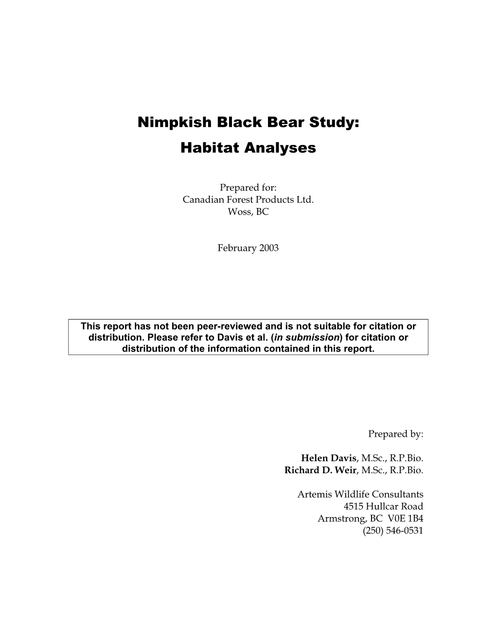 Nimpkish Black Bear Study: Habitat Analyses