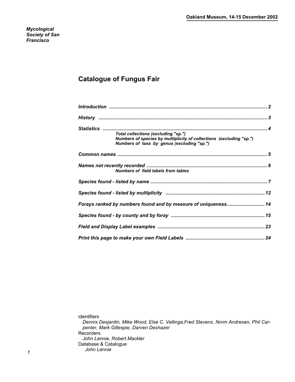 Catalogue of Fungus Fair