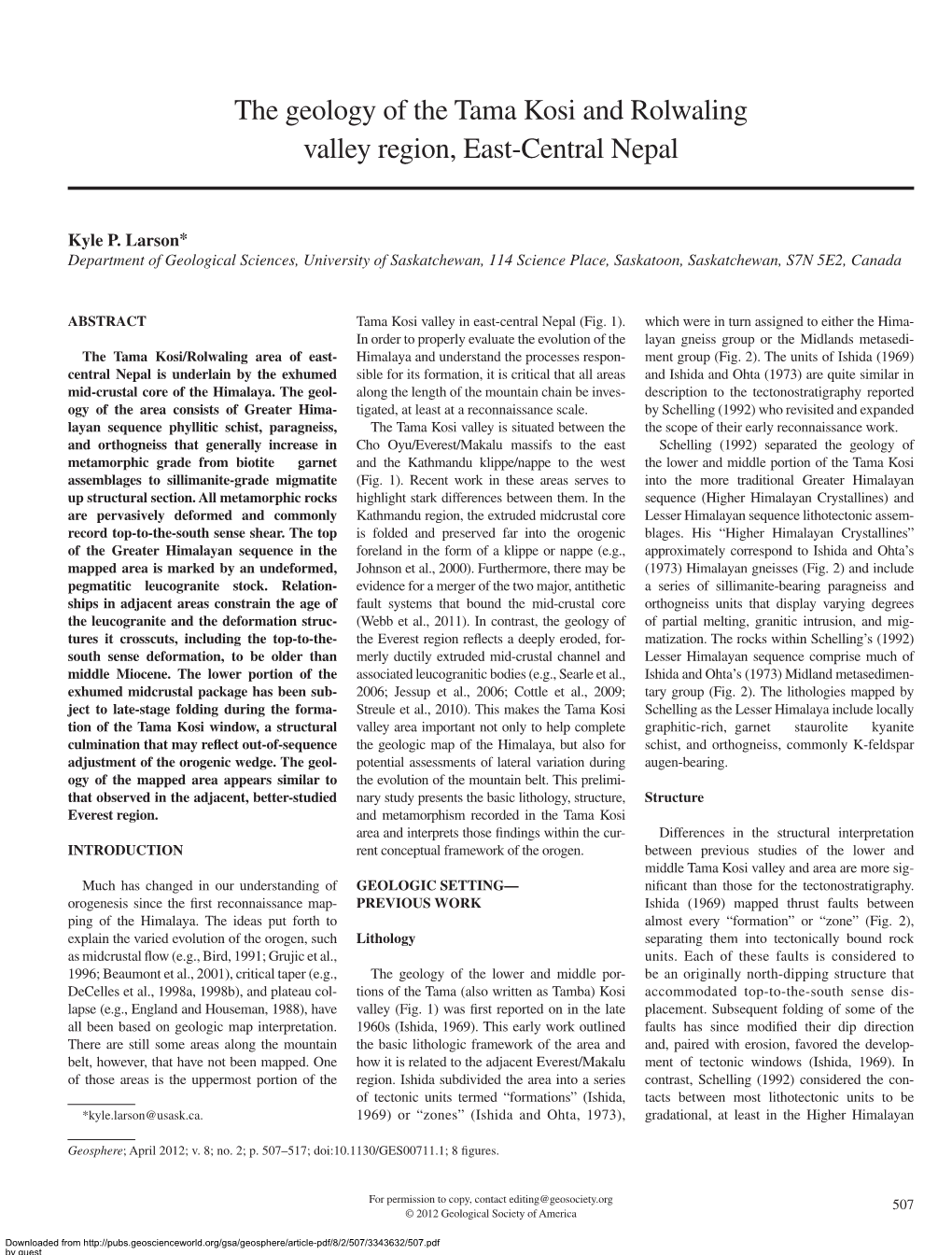 The Geology of the Tama Kosi and Rolwaling Valley Region, East-Central Nepal