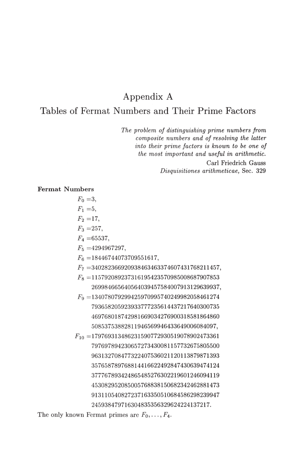 Appendix a Tables of Fermat Numbers and Their Prime Factors