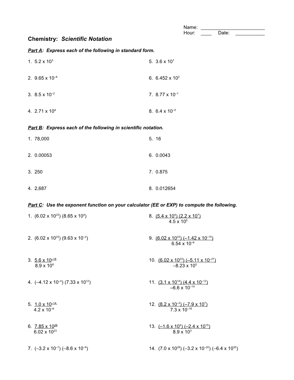 Scientific Notation Worksheet s1