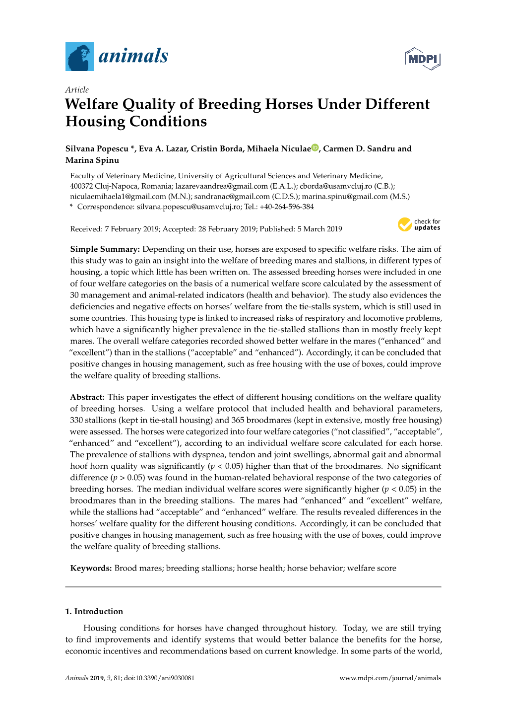 Welfare Quality of Breeding Horses Under Different Housing Conditions