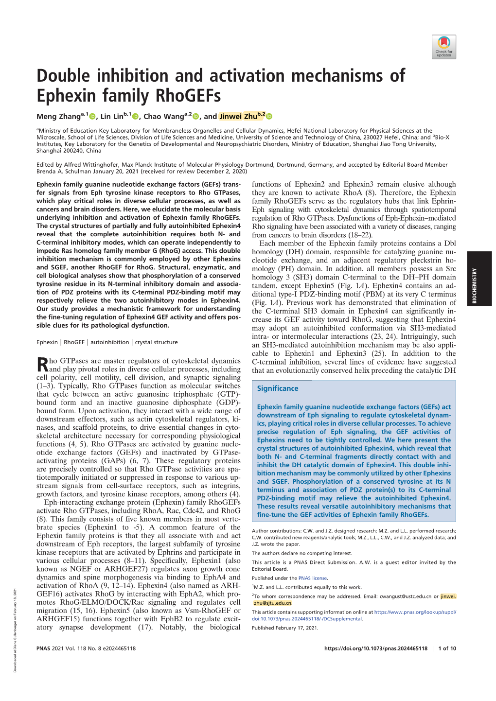 Double Inhibition and Activation Mechanisms of Ephexin Family Rhogefs