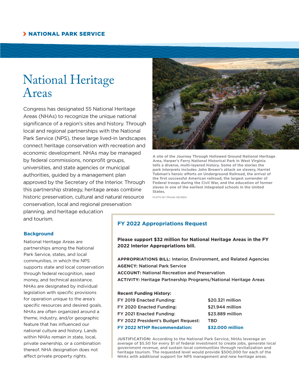 National Heritage Areas Congress Has Designated 55 National Heritage Areas (Nhas) to Recognize the Unique National Significance of a Region’S Sites and History