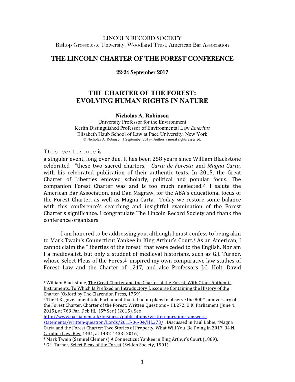 The Lincoln Charter of the Forest Conference