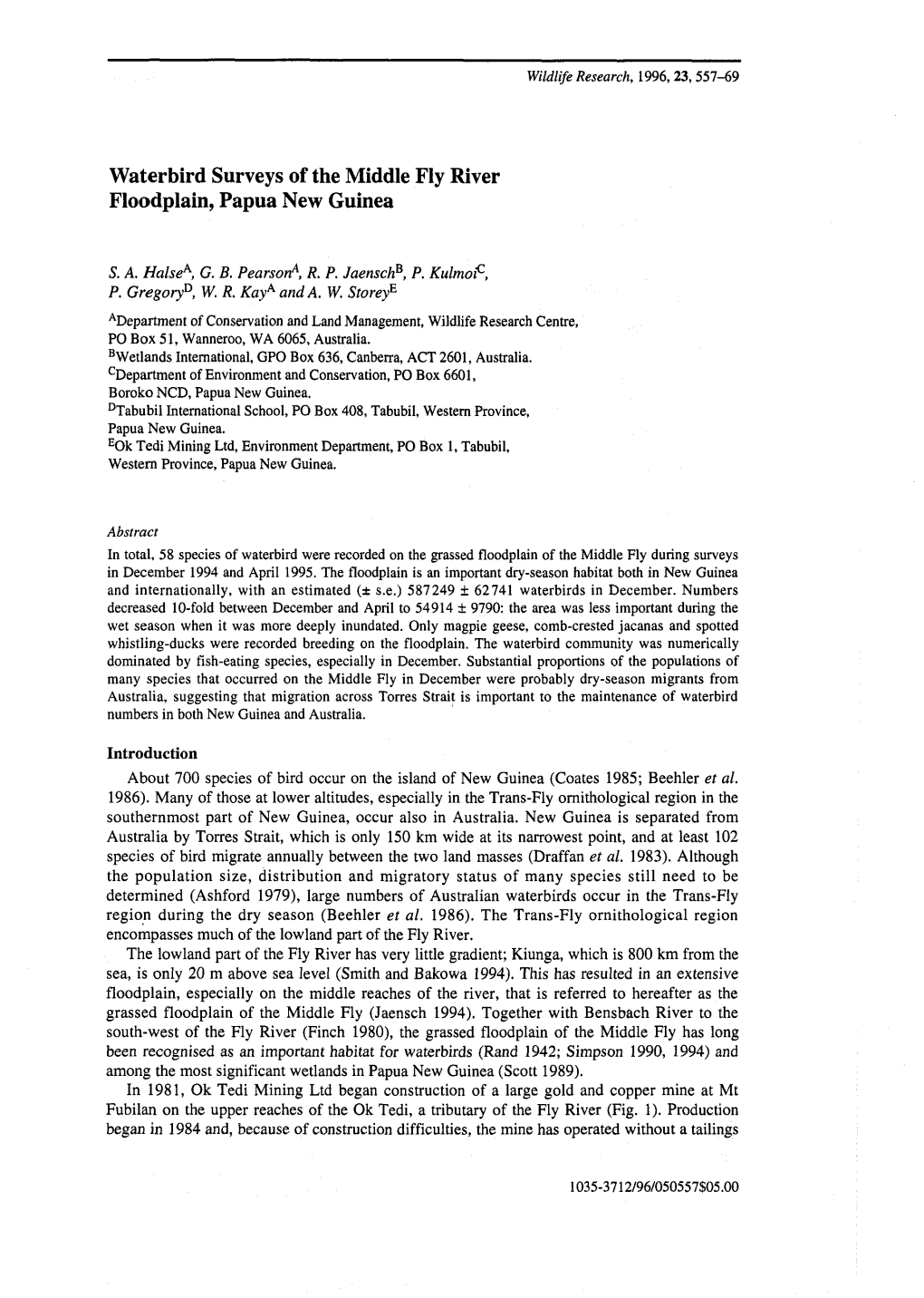 Waterbird Surveys of the Middle Fly River Floodplain, Papua New Guinea