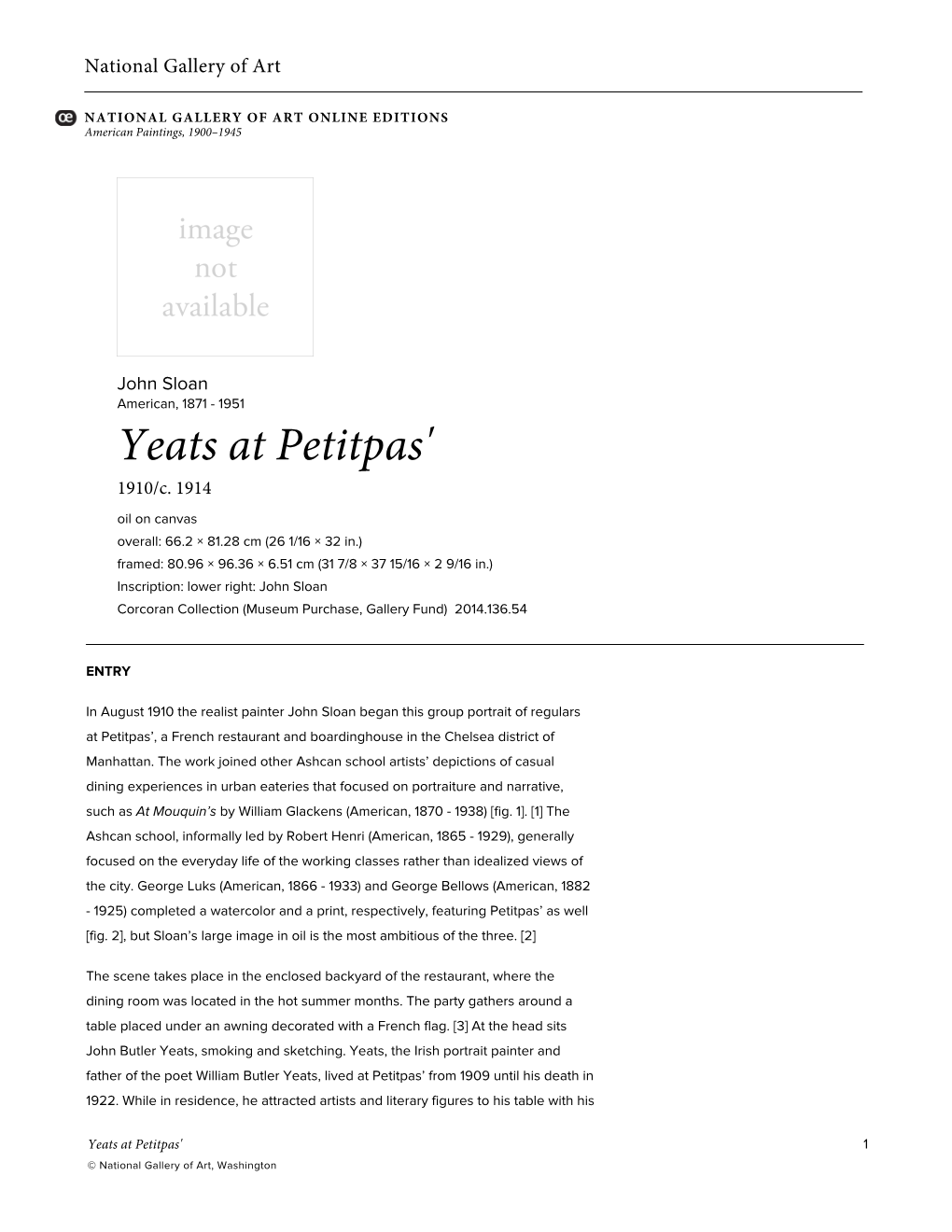 Yeats at Petitpas' 1910/C