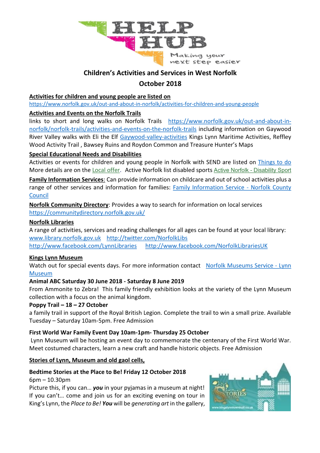 Children's Activities and Services in West Norfolk October 2018