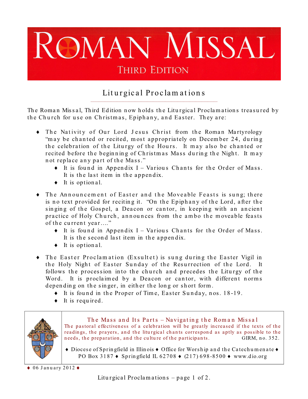 Liturgical Proclamations ______