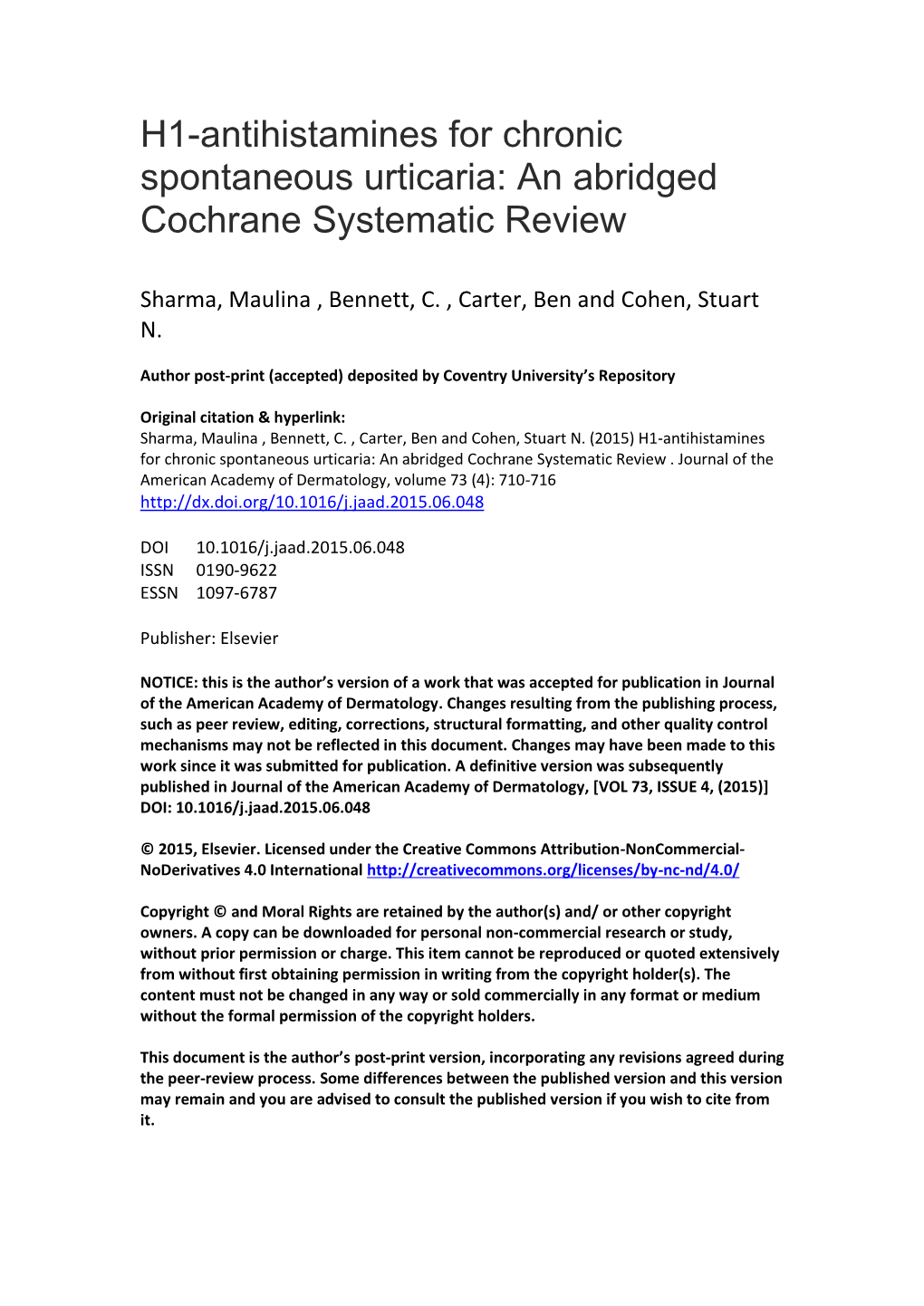 H1-Antihistamines for Chronic Spontaneous Urticaria: an Abridged Cochrane Systematic Review