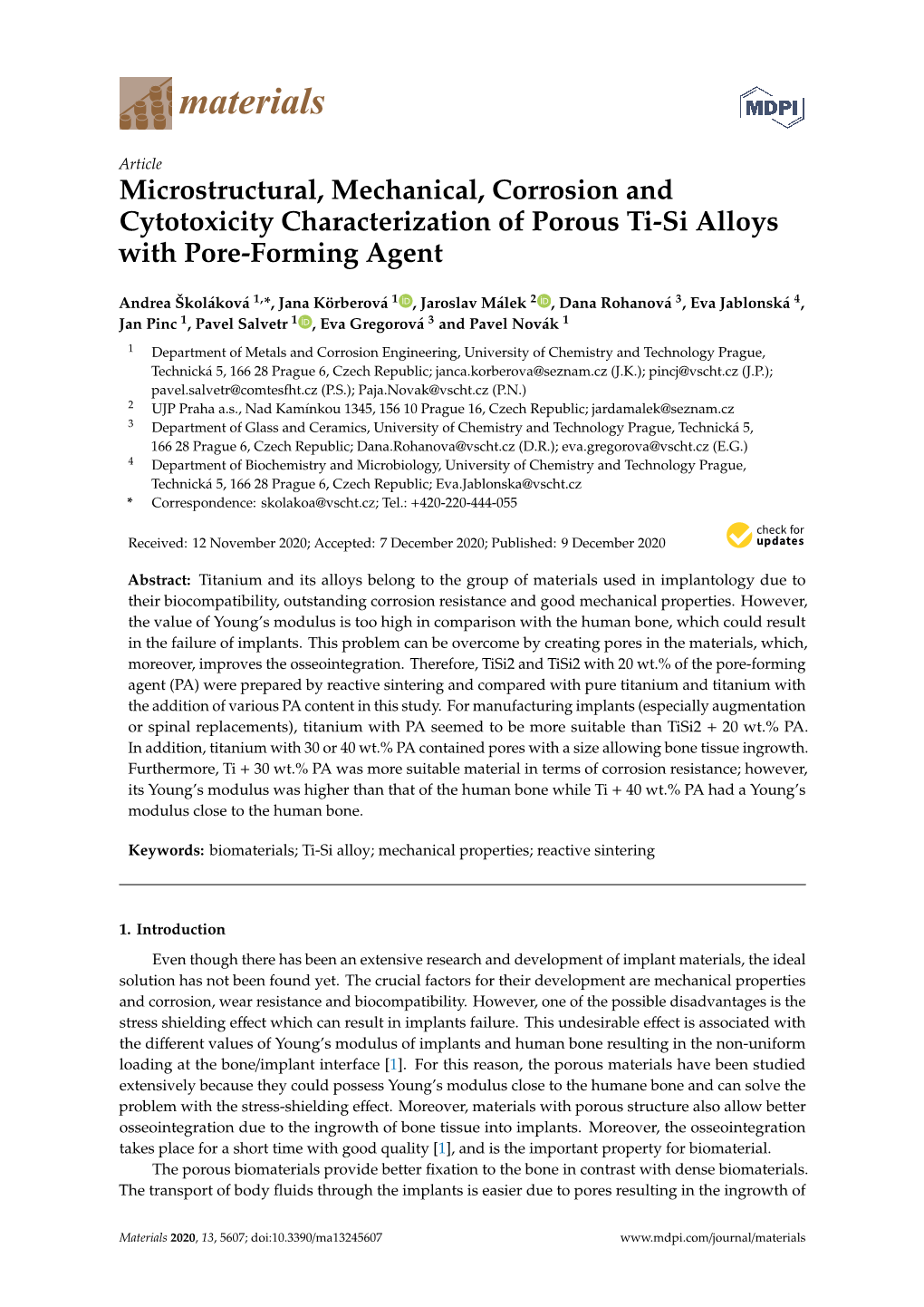 Microstructural, Mechanical, Corrosion and Cytotoxicity Characterization of Porous Ti-Si Alloys with Pore-Forming Agent