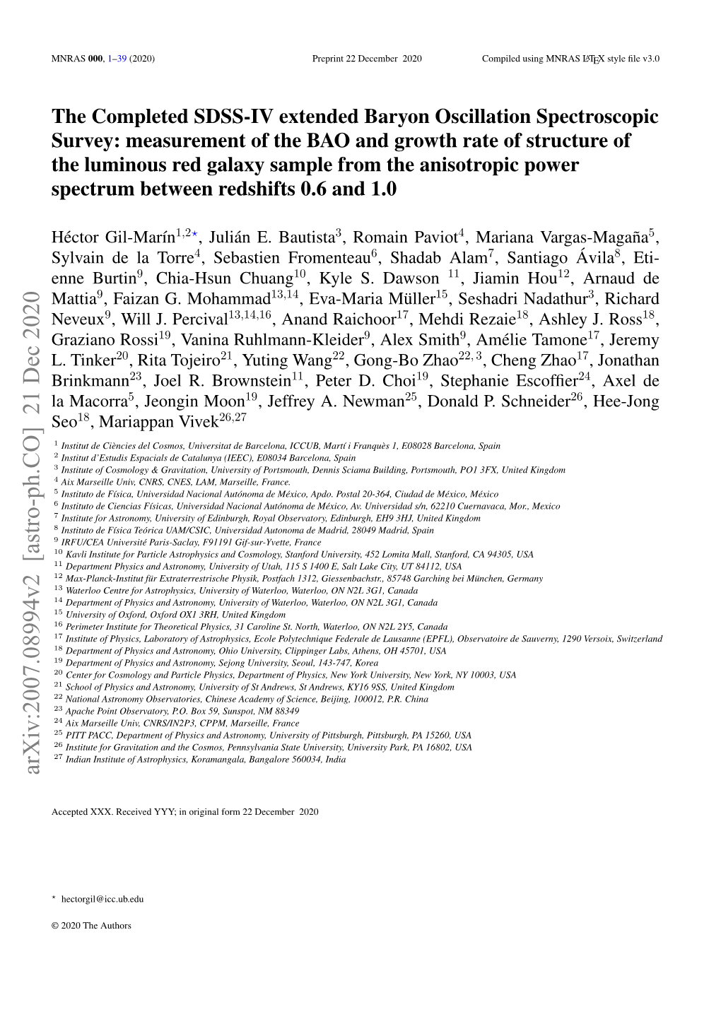 Arxiv:2007.08994V2 [Astro-Ph.CO] 21 Dec 2020