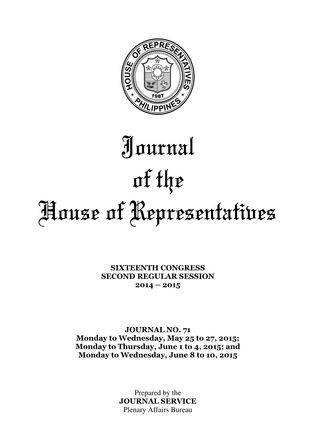 Journal of the House of Representatives