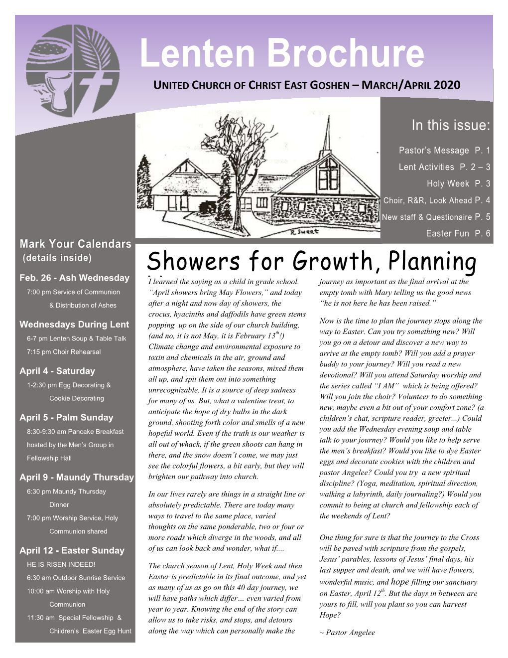 Lenten Brochure UNITED CHURCH of CHRIST EAST GOSHEN – MARCH/APRIL 2020