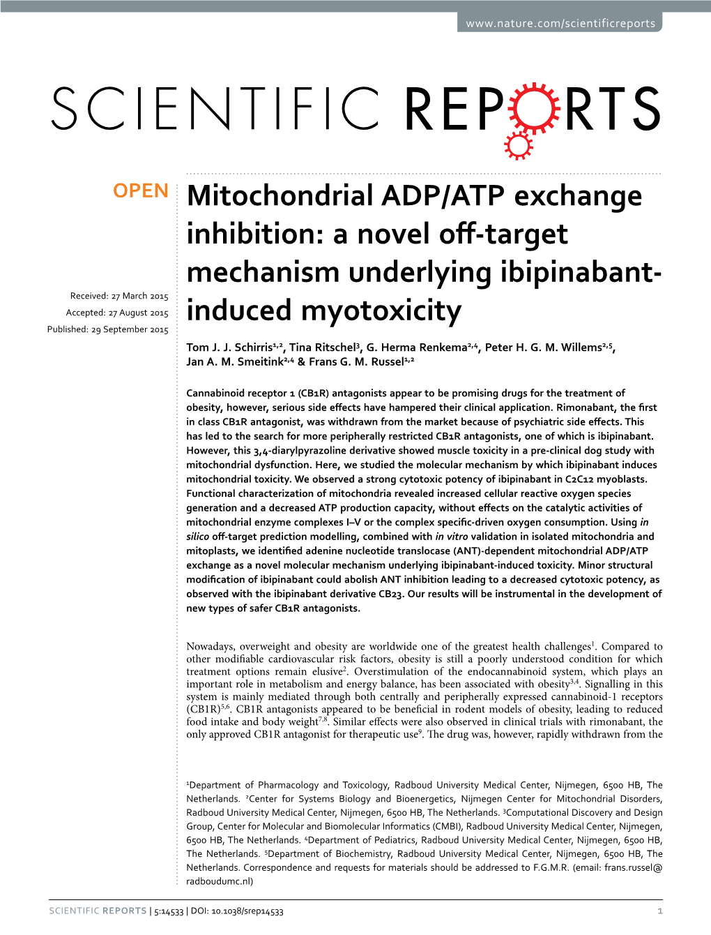 Mitochondrial ADP/ATP Exchange Inhibition