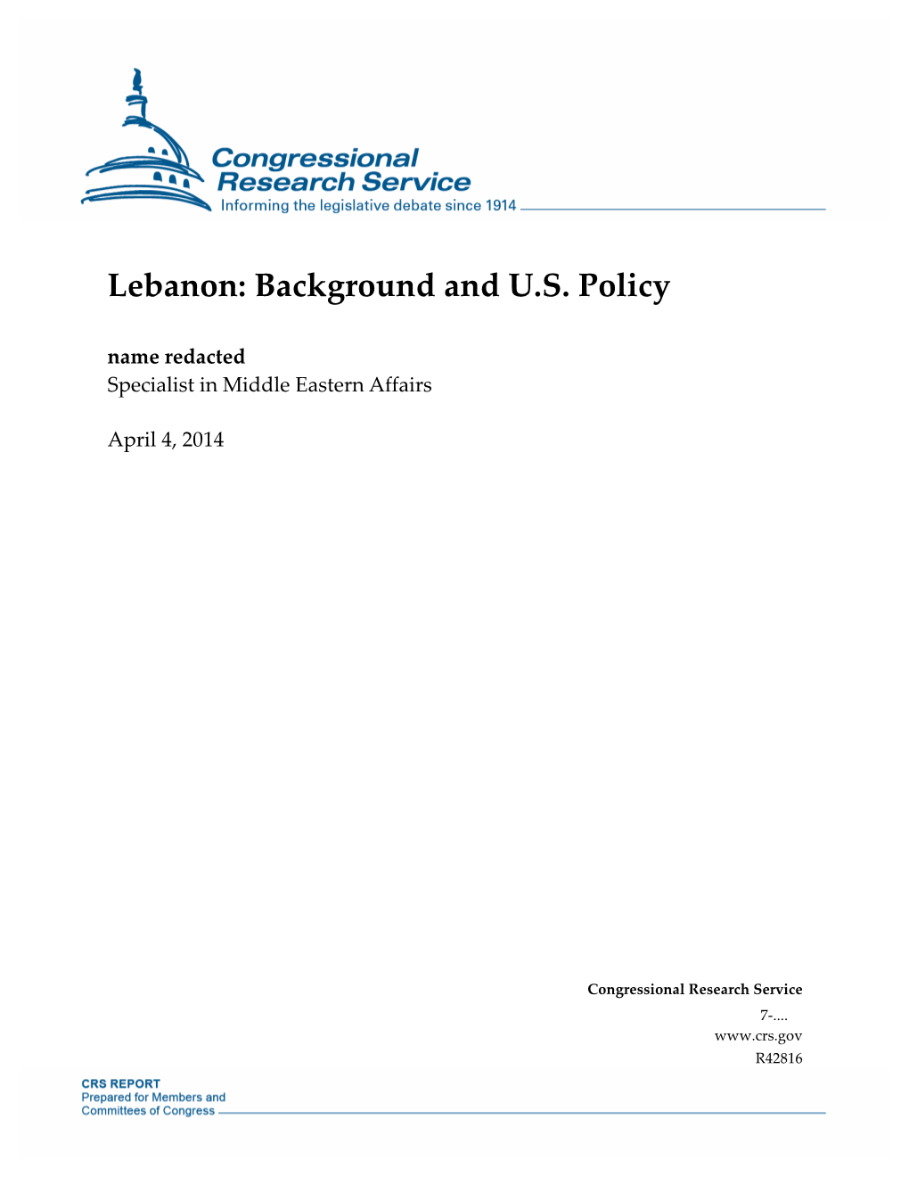 Lebanon: Background and US Policy