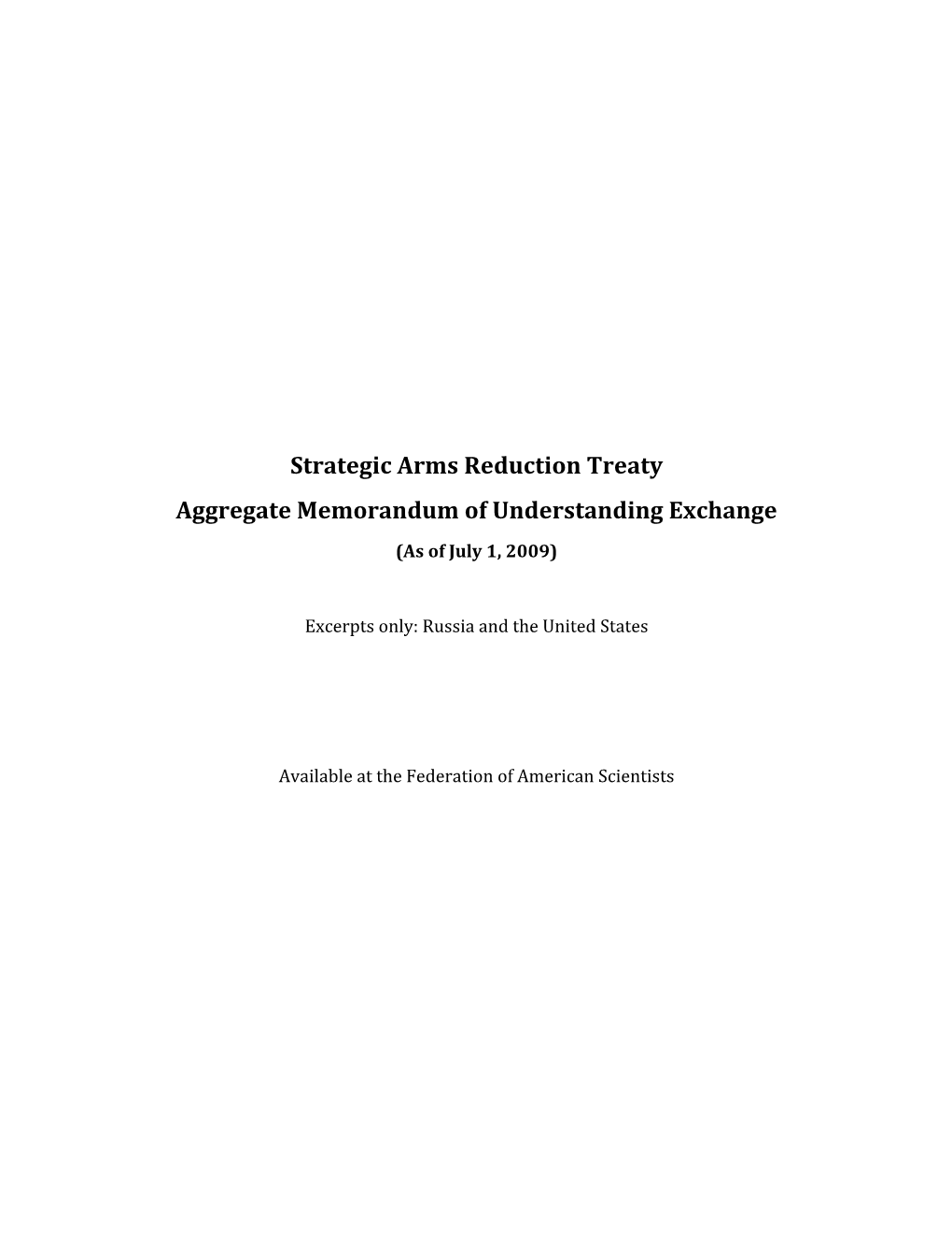 Strategic Arms Reduction Treaty Aggregate Memorandum Of