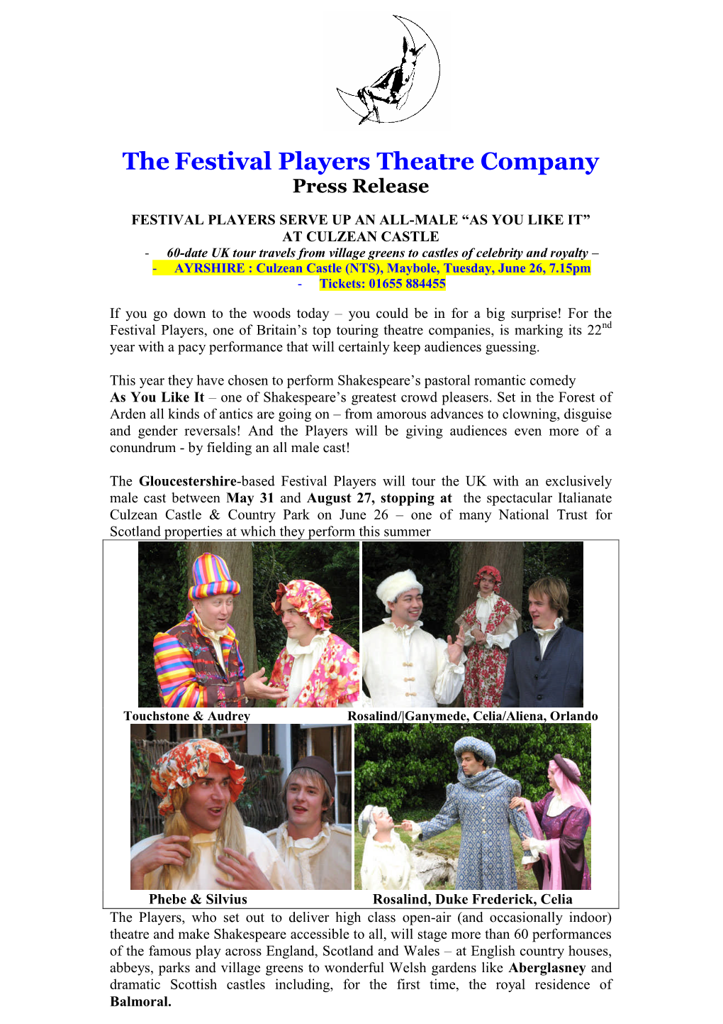 The Festival Players Theatre Company Press Release