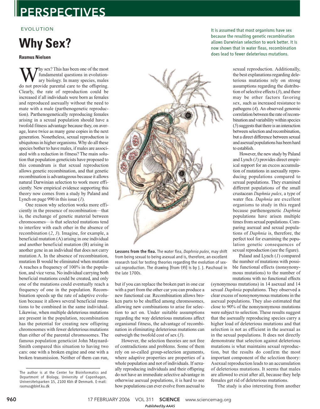 Why Sex? Now Shown That in Water Fleas, Recombination Does Lead to Fewer Deleterious Mutations