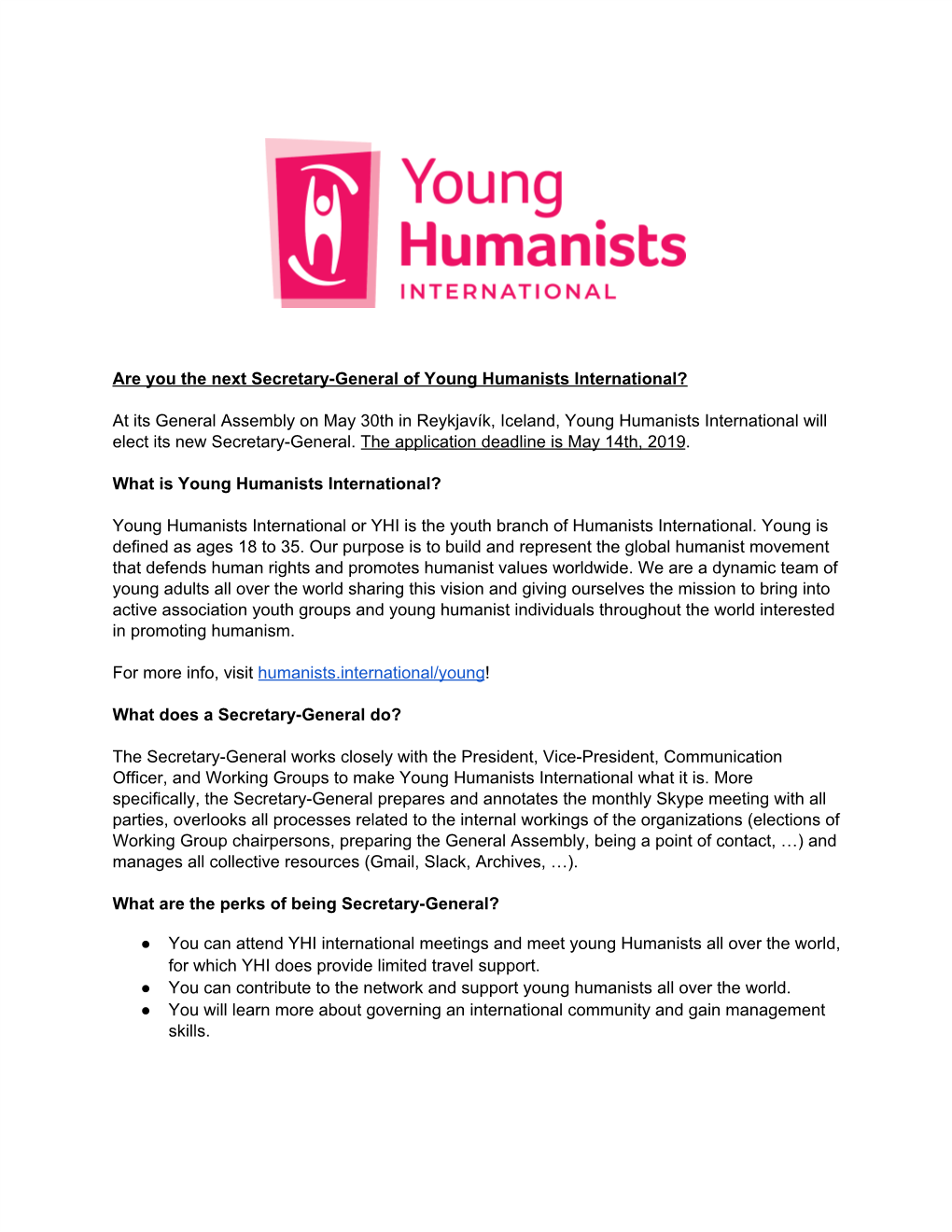 Are You the Next Secretary-General of Young Humanists International?